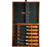Narex Lot de 6 burins à bords biseautés de qualité supérieure polis dans une boîte en bois