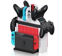 Nargos Support de rangement pour jeux Switch avec Nintendo Switch et OLED Joy-Cons - Station de chargement pour boîtiers de jeu/cartes/station TV/manettes - Kit d'accessoires pour interrupteur