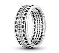 NARMO 925 Argent Sterling Bague Lune Étoile Mauvais Oeil Zircone Cubique - Anneau Empilable Vintage Déclaration Femmes, Taille 52-59cm