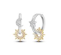 NARMO Boucles d'oreilles Moon Star Sun Hoop 925 Sterling Silver Hoop boucles d'oreilles mode pour les femmes