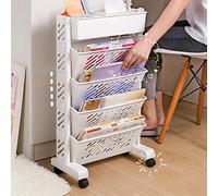 Naroote Bibliothèque Mobile Rotative de Grande capacité pour Bureau D'étude, étagère Roulante en Plastique Amovible (5 couches)