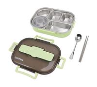Naroote Boîte à Déjeuner en Acier Inoxydable avec 5 Compartiments et Bol à Soupe pour Adultes et Enfants - Coffret Thermique (GREEN)