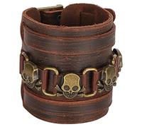 Naroote Bracelet en Cuir tressé avec Boucle Ardillon Unique, Réglable, Vintage, Crâne, Manchette, Bijoux pour Musiciens Punk Rock, Cuir Fendu (BROWN)