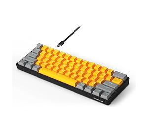 Naroote Clavier Mécanique Filaire, 61 Touches, Interrupteur Bleu/Rouge, Renversement des Touches N pour Frappe sur PC, ABS Noir/Blanc/Jaune (Interrupteur Bleu)