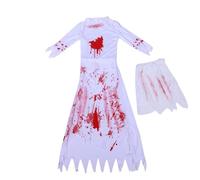 Naroote Costume de Mariée Zombie, Robe Sanglante Effrayante avec Détails en Dentelle, Robe de Fête d'Halloween avec Motif en Dentelle, Idéale pour les Festivals de Vacances et les Spectacles sur (S)