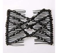 Naroote Disque à Cheveux Magique Extensible à Double Peigne pour Coiffure Populaire avec Pince à Perles, Cheveux Longs/courts Tiennent Fermement, café Noir Violet Rose, 3,3 X 2,8 Pouces (BLACK)