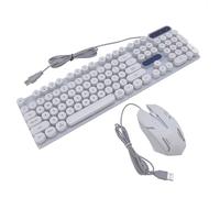Naroote Ensemble Clavier et Souris de Machine à écrire Rvb Rétro-éclairé, Capuchons Ronds Punk Rétro Filaires USB pour Le Travail de Jeu (Ensemble Punk Blanc D500)
