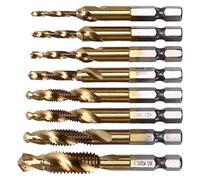 Naroote Ensemble de Robinet de Foret, Filetage de Filetage 8 Pcs Flûte en Spirale Appuyez sur 1/4 Pouces de Lames Hex