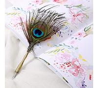 Naroote Ensemble de Stylos à Plume en Plumes de Paon, élégant Coffret Cadeau de Papeterie à Encre D'écriture Vintage avec 5 Plumes pour les Amateurs de Calligraphie, Importées de Haute qualité