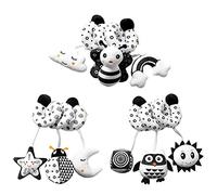 Naroote Jouet de Siège de Voiture de Poussette d'animal Noir et Blanc, Hochets Suspendus, Jouet de Berceau en Peluche de Haute qualité pour Enfants Nouveau-nés, adapté au Berceau ou au Chariot (#3)