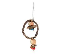 Naroote Jouet Suspendu Perchoir, Branche à Anneau tissé Swing Swing Perch Coloriage Alimentaire en Bois de Pomme pour Oiseau pour Animaux de Compagnie (S)