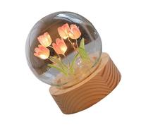 Naroote Lampe à Fleurs, Lampe Boule de Cristal, Veilleuse Tulipe, Décoration de la Maison, Veilleuse de Chevet, Lampe Boule pour Bureau, Chambre à Coucher (Rose)