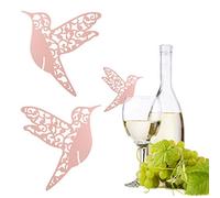 Naroote Lot de 50 Marque-places en Forme de Petit Oiseau avec Nom Creux pour Verre à Vin, Magnifique Décoration de Table, Autocollants Muraux pour Décoration de Fête de Mariage (PINK)