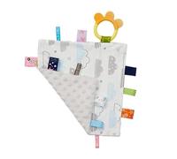 Naroote "Mignonne Serviette en Peluche pour les Nourrissons et les Tout-petits, Couverture de sécurité Douce avec étiquettes Colorées et Anneau de Dentition en Silicone pour Soulager la Dentition,