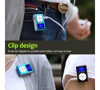 Naroote Mini Lecteur de Musique MP3 Portable, Coque en Métal Durable avec écran LCD, Support de Style Clipsable, Carte TF pour Le Travail, Bleu (Black)