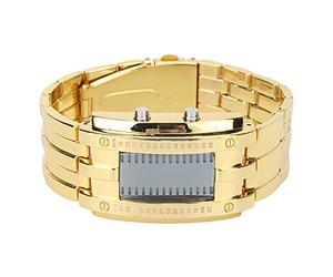 Naroote Montre pour Hommes Mode Exquise Montre LED en Alliage étanche avec Affichage de L'heure Binaire pour Un Usage Quotidien (l'or des Hommes)