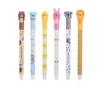 Naroote Paquet de 12 Stylos Effaçables Animaux Mignons Pointe Fine de 0,5 Mm avec Encre Effaçable et Têtes D'animaux 3D pour L'école, le Bureau, la Maison, Notes (Recharge de stylo noir de 0,5 mm 12