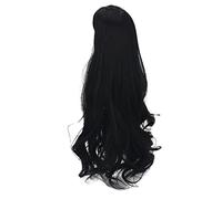 Naroote Perruque de Cheveux de Poupée Longue et Bouclée Noire Naturelle pour Poupée 1/3, Accessoires de Remplacement pour Poupées, Maille Intérieure Haute élasticité pour un Ajustement Naturel,