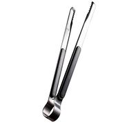 Naroote Pince de Cuisine, Pince à Nourriture pour Barbecue en Acier Inoxydable avec Conception de Dents pour Rôtir le Pain de Steak de Viande, 25,5 Cm (Tout noir)