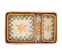 Naroote Plateau de Fruits en Rotin, Plateau de Stockage de Fruits en Rotin 3 Pièces pour Restaurant (Treillis vert avec feuilles jaunes)