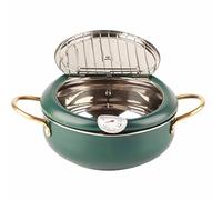 Naroote Poêle à Frire en Acier Inoxydable avec Thermomètre pour un Contrôle Précis de la Température, Idéale pour la Friture, Ustensile de Cuisine pour Cuisinière à Induction, Vert foncé