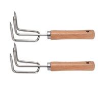 Naroote Râteau à Main, Outil de Jardin à Main de Râteau à la 2pcs de Griffe de Jardin avec Manche en Bois en Acier Inoxydable de pour le Cultivateur à