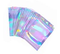 Naroote Sac Cellophane Holographique, 9x12 Cm avec Fermeture | Finition irisée, Design transparent, Fermeture facile, Réutilisable, Idéal pour les bonbons, les bijoux