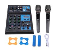 Naroote Table de Mixage Sonore, Table de Mixage 4 Canaux en Alliage D'aluminium ABS avec Deux Microphones sans Fil USB XLR 6,35 Mm RVB pour karaoké, Enregistrement en Direct, DJ