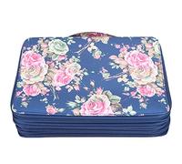 Naroote Trousse à Crayons 200 Emplacements Rose Fermeture éclair Imprimée Rangement de Papeterie pour étudiants en Art 20.5x28x7 Cm étui en Tissu (Rose sur Fond Bleu)