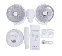 Naroote Ventilateur Portable à Pince, Ventilateur à Double Tête Rechargeable par USB avec Lumière LED, Moteur sans Balais, Têtes Pivotantes à 360°, Quatre Réglages de Vitesse