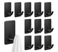 NAROSEBE 12PCS Crochets Adhésifs Muraux en Acier Inox, Crochet Serviette Salle de Bain Autocollant, Accroche Torchon Adhésif Antirouille, Crochet Mural sans Percer, pour Vêtement hapeau, Noir