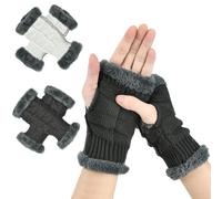 NAROSEBE 2 Paires de Gants Sans Doigt Femme, Gants Chauds d'Hiver Pour Femmes Gant d'Hiver Demi-Doigts Gant sans Doigt Tricotés d'Hivers Mitaines Demi Doigts, Gris Foncé et Blanc