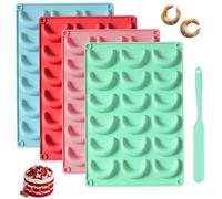 NAROSEBE 4 Pcs Moule Biscuit Croissant de Lune, Moule à Biscuit en Silicone 18 Cavités, Moule Chocolat Antiadhésif, Moule Bonbon Silicone en Forme de Lune avec Grattoir, pour Biscuit Fondant Chocolat