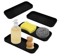 NAROSEBE 4 Pcs Porte Savon en Silicone, Support Éponge Cuisine 23×9cm, Organiseur d'Évier en Silicone Anti-chaleur, Range Éponge Cuisine, Organisateur Evier Savon Noir, pour Vidange Produit Vaisselle