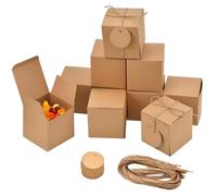 NAROSEBE 50 Pcs Petite Boîte Cadeau, Boîte Krafts 7x7x7cm, Boîtes Carton Kraft avec Corde et Étiquette, Petite Boîte Carton Marron, Mini Boites Cadeau, Boîte Krafts Bonbon, pour Anniversaire Mariage