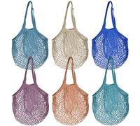 NAROSEBE 6 Pcs Sacs de Courses en Maille, Filet Provision en Maille 60x30 cm, Filet de Courses en Coton avec Longue Poignée, Sacs à Provisions Maille Respirant, pour Shopping Fruit Légume, 6 Couleurs