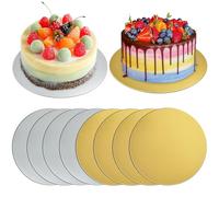 NAROSEBE 8 Pcs Plateau à Gâteau Rond, Support Carton 20 cm, Disque Or/Argent, Plat Antiglisse pour Cuisson Tarte, Présentation Pâtisserie