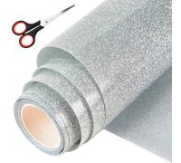 NAROSEBE Flex Thermocollant Textile Pailleté Argenté, Vinyle Thermocollant 30x150cm, Rouleau Vinyle Thermocollant en PET, Feuille Thermocollante Tissu avec Ciseaux, pour DIY Vêtement T-Shirt Pantalon