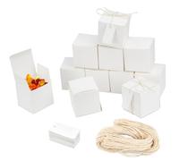 NAROSEBE Set de 50 Pcs Petite Boîte Cadeau, Boîte Kraft 7x7x7cm, Boîte Carton Kraft avec Corde et Étiquette, Petite Boîte Carton Blanc, Mini Boite Cadeau, Boîte Kraft Bonbon, pour Fête Anniversaire