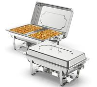 NArra Lot de 2 Plats à réchaud pour Buffet, 9 L, en Acier Inoxydable, avec bacs à Nourriture Demi-Taille, Chauffe-Plats Pliables pour fêtes, Mariages, dîners, buffets