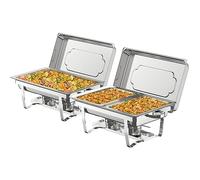 NArra Lot de 2 réchauds à Fondue en Acier Inoxydable 9L/8QT avec Cadre Pliable, bac à Eau, Ensemble de Taille Standard et Demi-poêle et Pinces de Service pour Mariages, fêtes, Restauration