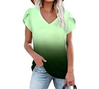 NARRAME T-Shirt d'été pour Femme, Haut à Manches Courtes, col en V pour Femme Dégradé de Blanc vers Vert ombré Petit S 34-36