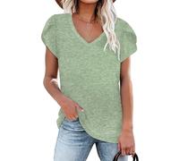 NARRAME T-Shirt d'été pour Femme, Haut à Manches Courtes, col en V pour Femme Uni Vert Clair Petit S 34-36