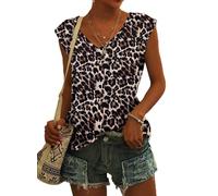 NARRAME T-Shirt Oversize à Manches Courtes pour Femme - Débardeur d'été - Haut Ample - Col en V Grande Léopard Imprimé Animal XXX-Large 3XL 54-56