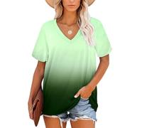 NARRAME T-Shirt surdimensionné à Manches Courtes et col en V pour Femme - Rayé - Été décontracté Dégradé de Blanc vers Vert ombré XXX-Large 3XL 54-56