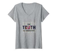 Narrateur Peu fiable La vérité est la Perception Subjective T-Shirt avec Col en V, Femme, Gris Chiné, S