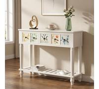 Narrow Entryway Console Table with Drawers and Shelf, Solid Wood Sofa Table | Solid Wood Frame, Slim Entryway Storage, Multi-Tier Shelving, Easy Assembly(White-Patterned,39.4in*11.8in)