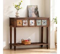 Narrow Entryway Console Table with Drawers and Shelf, Solid Wood Sofa Table | Solid Wood Frame, Slim Entryway Storage, Multi-Tier Shelving, Easy Assembly(Brown-Patterned,31.9in*11.8in)