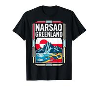 Narsao Drapeau du Groenland Montagnes Icebergs Village Art rétro T-Shirt