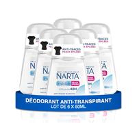 Narta - Déodorant Femme Bille - Invisible Anti-Transpirant Peaux Epilées Efficacité 48h Anti-Traces Blanches Sans Alcool - lot de 6 x 50ml